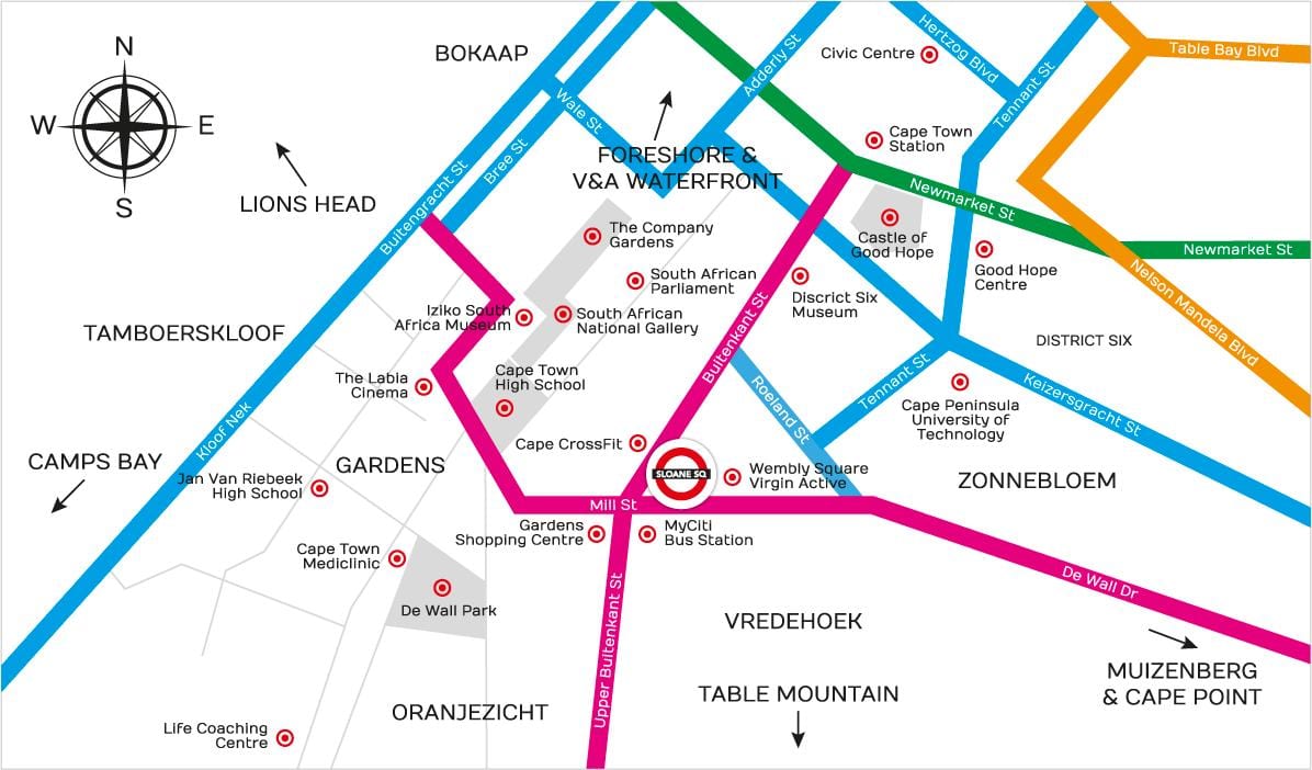 zemljevid buitenkant ulica Cape Town