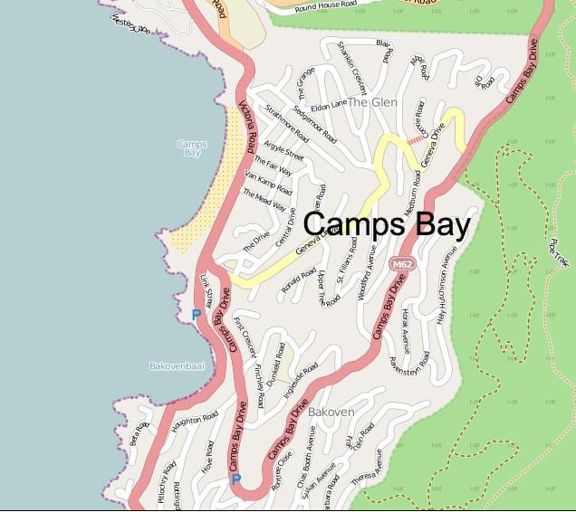zemljevid camps bay Cape Town