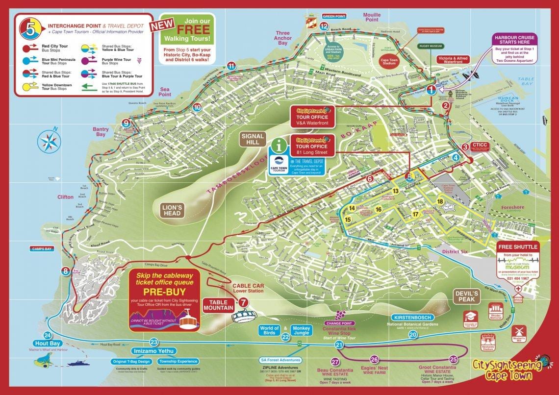 zemljevid Cape Town city turistični avtobus