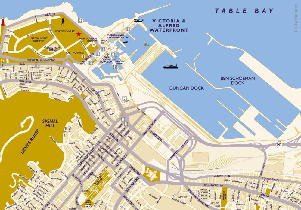 zemljevid Cape Town cruise terminal