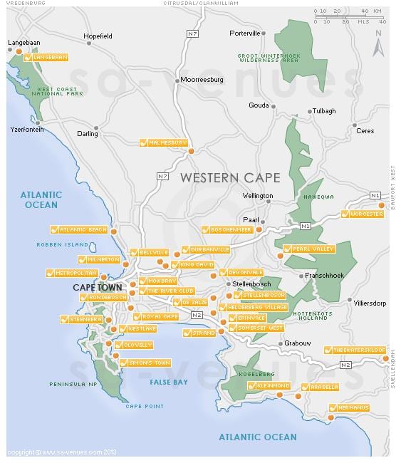 zemljevid Cape Town golf igrišč