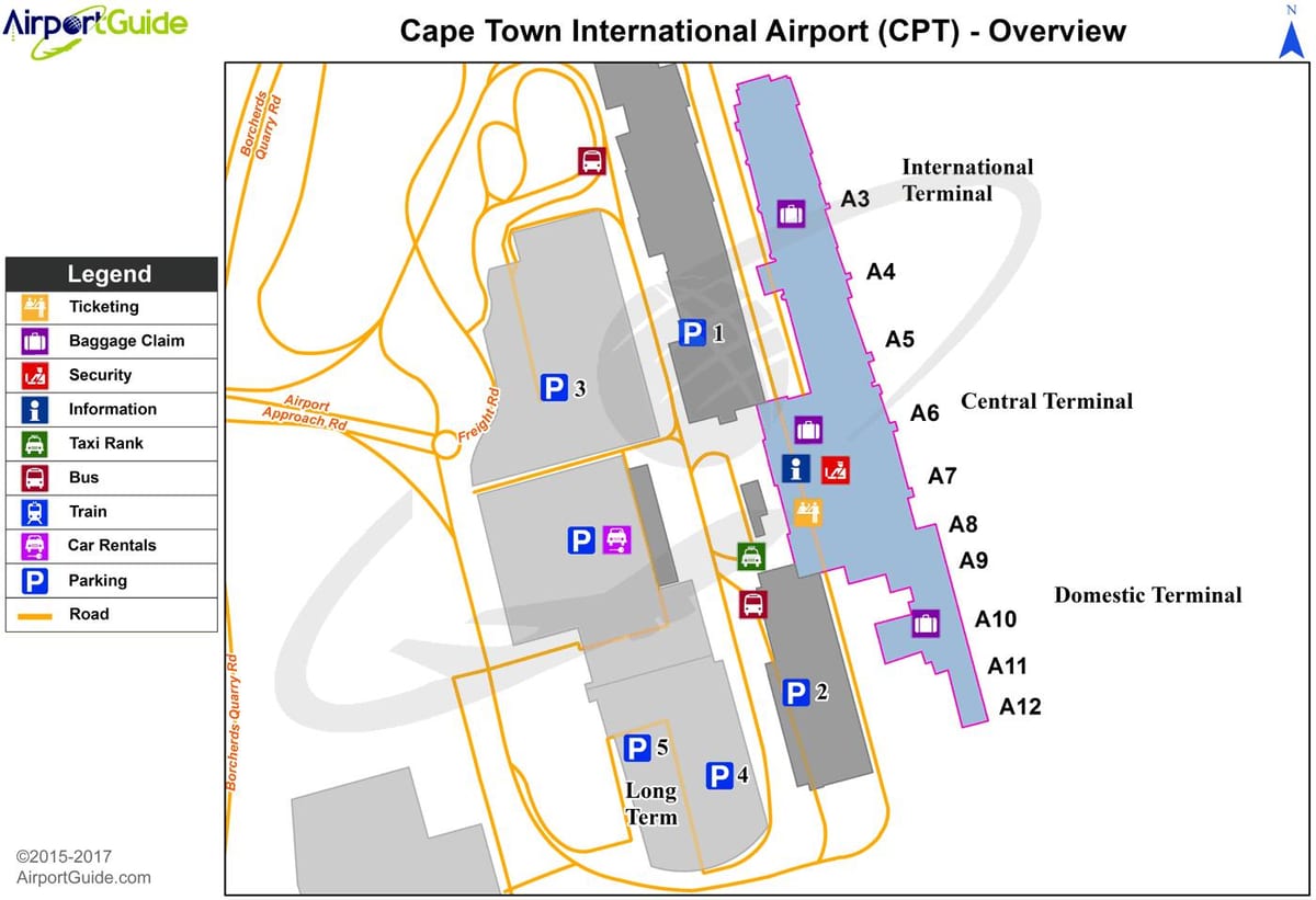 Cape Town mednarodni letališki terminal zemljevid