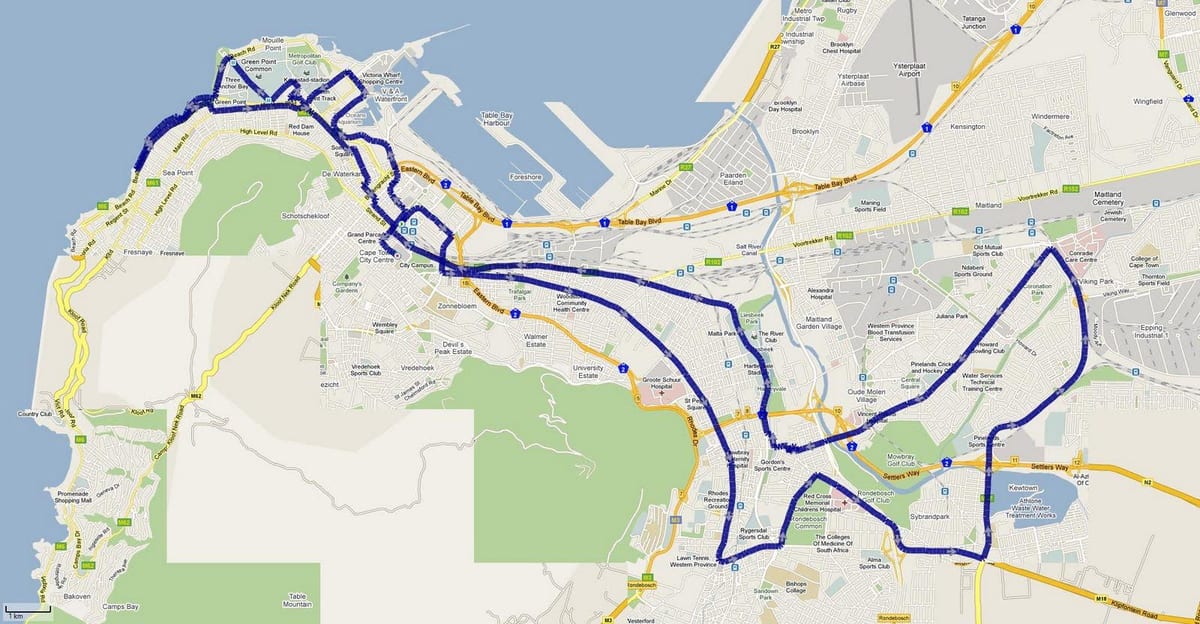 zemljevid Cape Town maraton pot 
