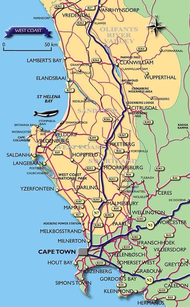 zemljevid Cape Town obale