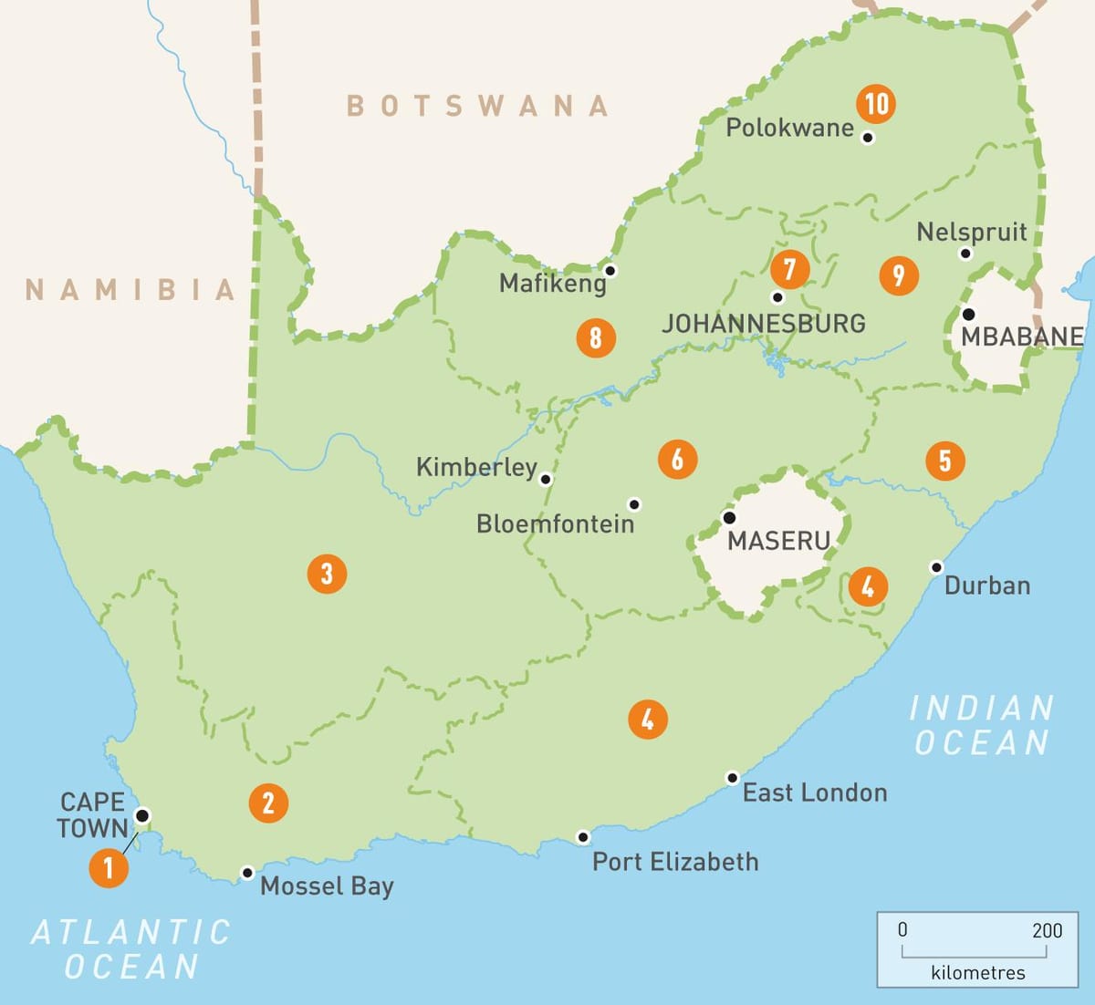 Cape Town v Južni Afriki na zemljevidu