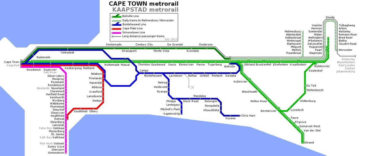 zemljevid Cape Town podzemne železnice