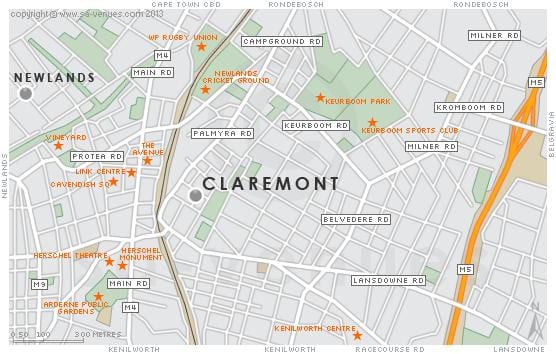 zemljevid claremont Cape Town