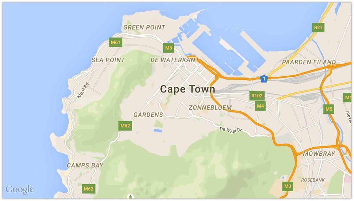 zemljevid de waterkant Cape Town
