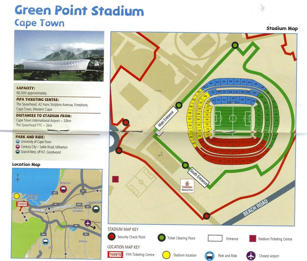 zemljevid green point stadium parkirišče