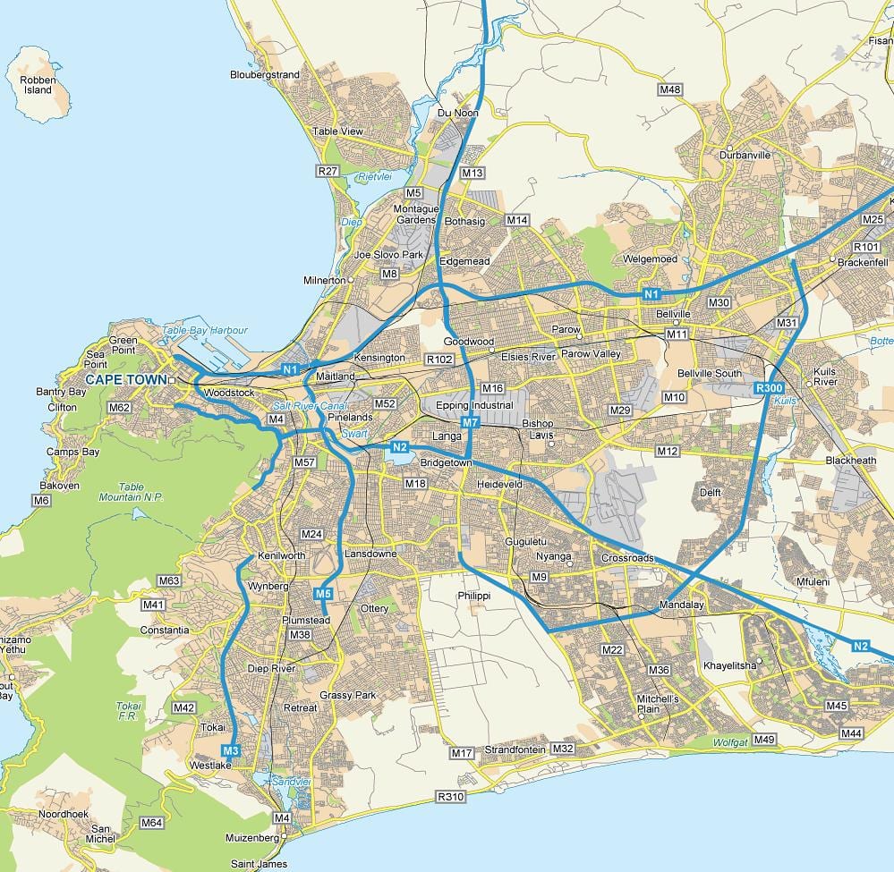 zemljevid langa Cape Town