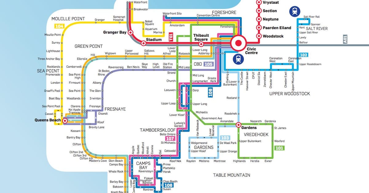 Cape Town avtobus zemljevid