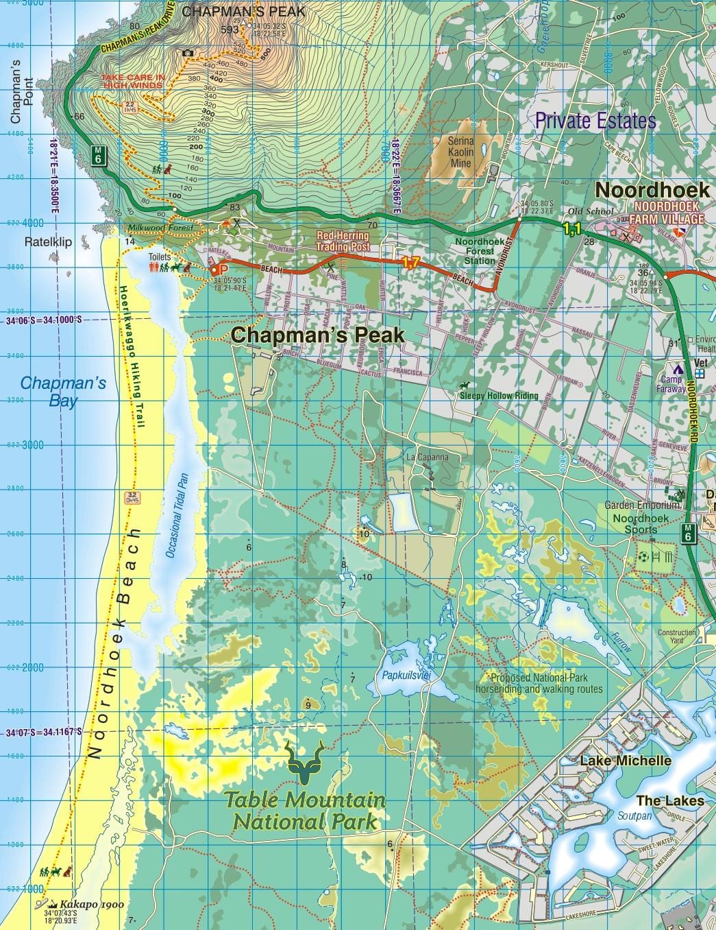 zemljevid noordhoek Cape Town