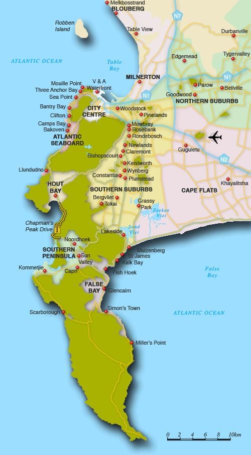 zemljevid jezeru Cape Town