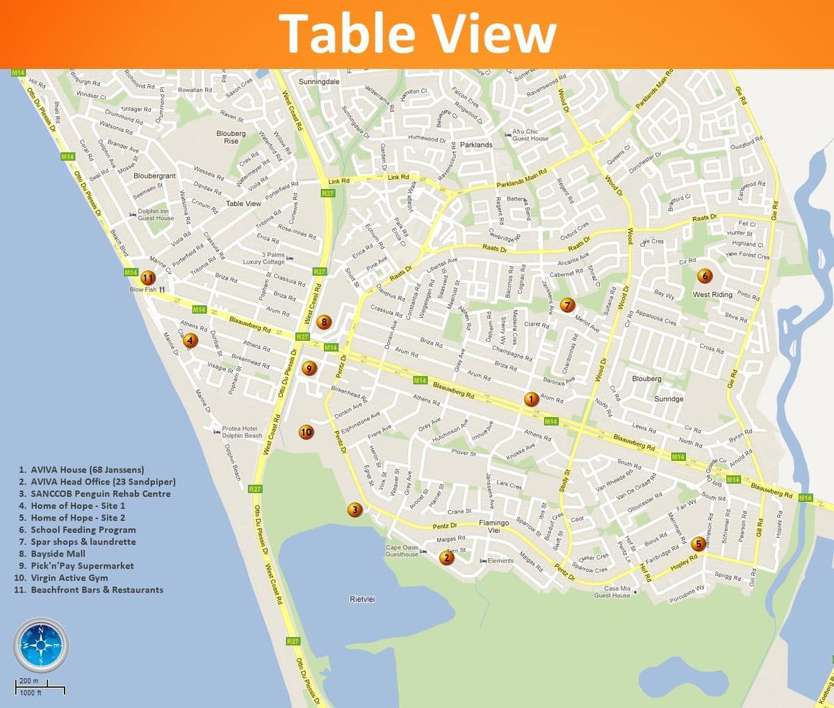 zemljevid prikaz tabele Cape Town