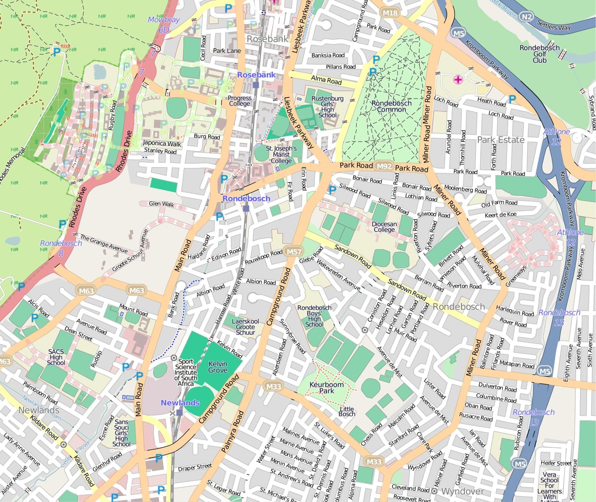 zemljevid rondebosch Cape Town