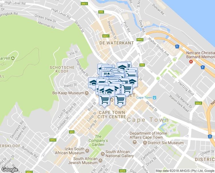 zemljevid shortmarket ulica Cape Town