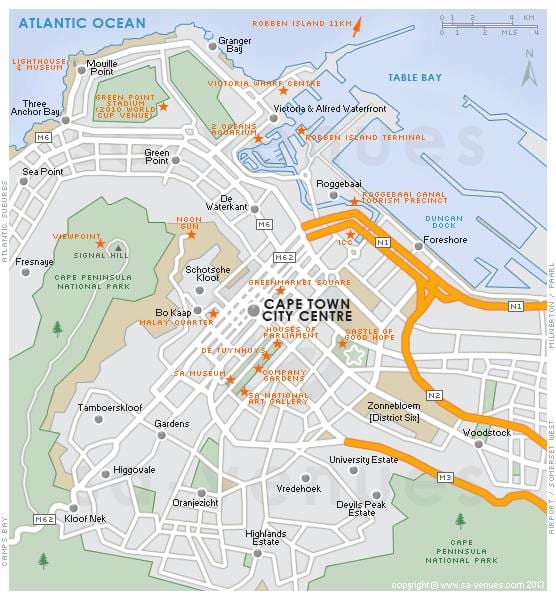 zemljevid stoletja mesto Cape Town