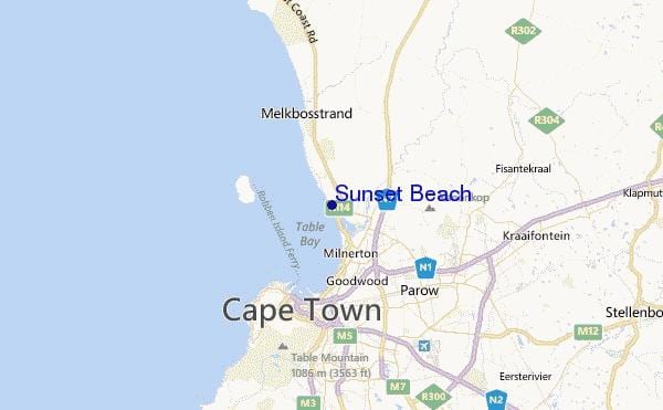 zemljevid sunset beach Cape Town