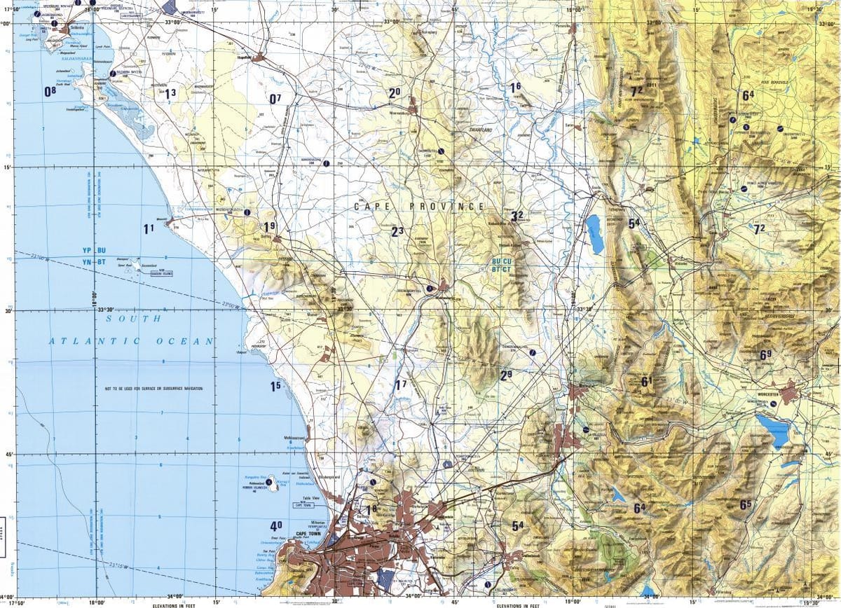 Cape Town topografskih zemljevidov