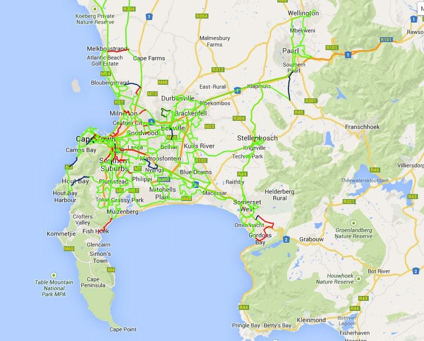 zemljevid vlaken zemljevid Cape Town