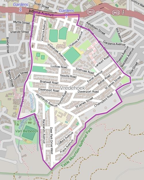 zemljevid vredehoek Cape Town