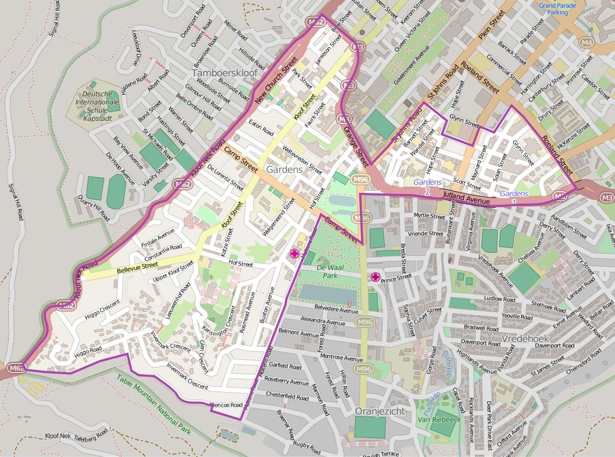 zemljevid vrtovi Cape Town