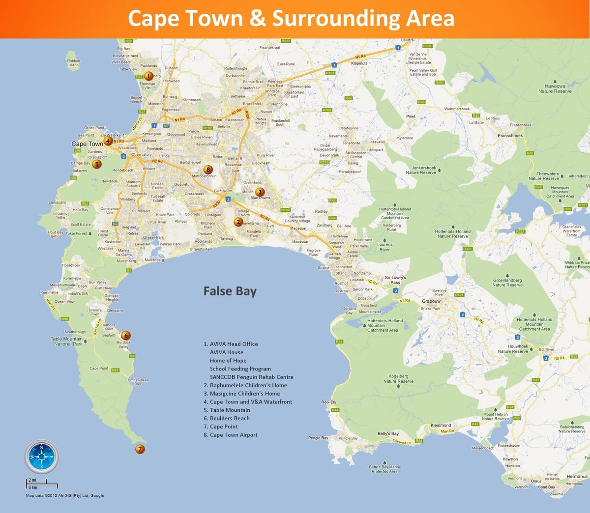 zemljevid Cape Town & okolici