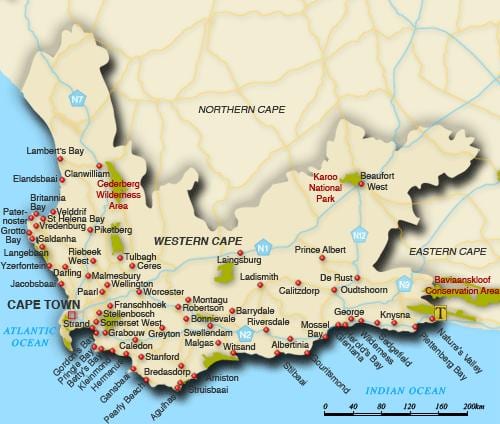 western cape plaže zemljevid