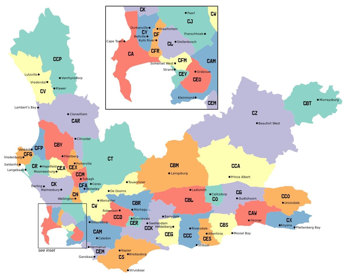 zemljevid western cape predmestje