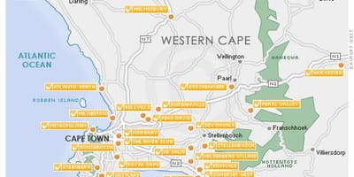 Zemljevid Cape Town golf igrišč 