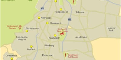 Zemljevid Cape Town južnem predmestju