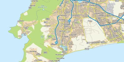 Zemljevid diep reke Cape Town