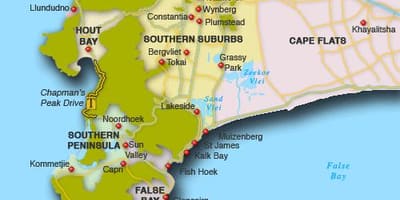 Zemljevid severna predmestja Cape Town
