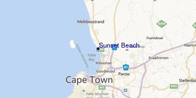 Zemljevid sunset beach Cape Town