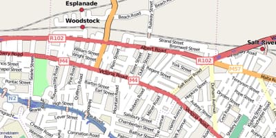 Ulica zemljevid woodstock Cape Town