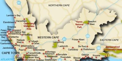 Western cape plaže zemljevid